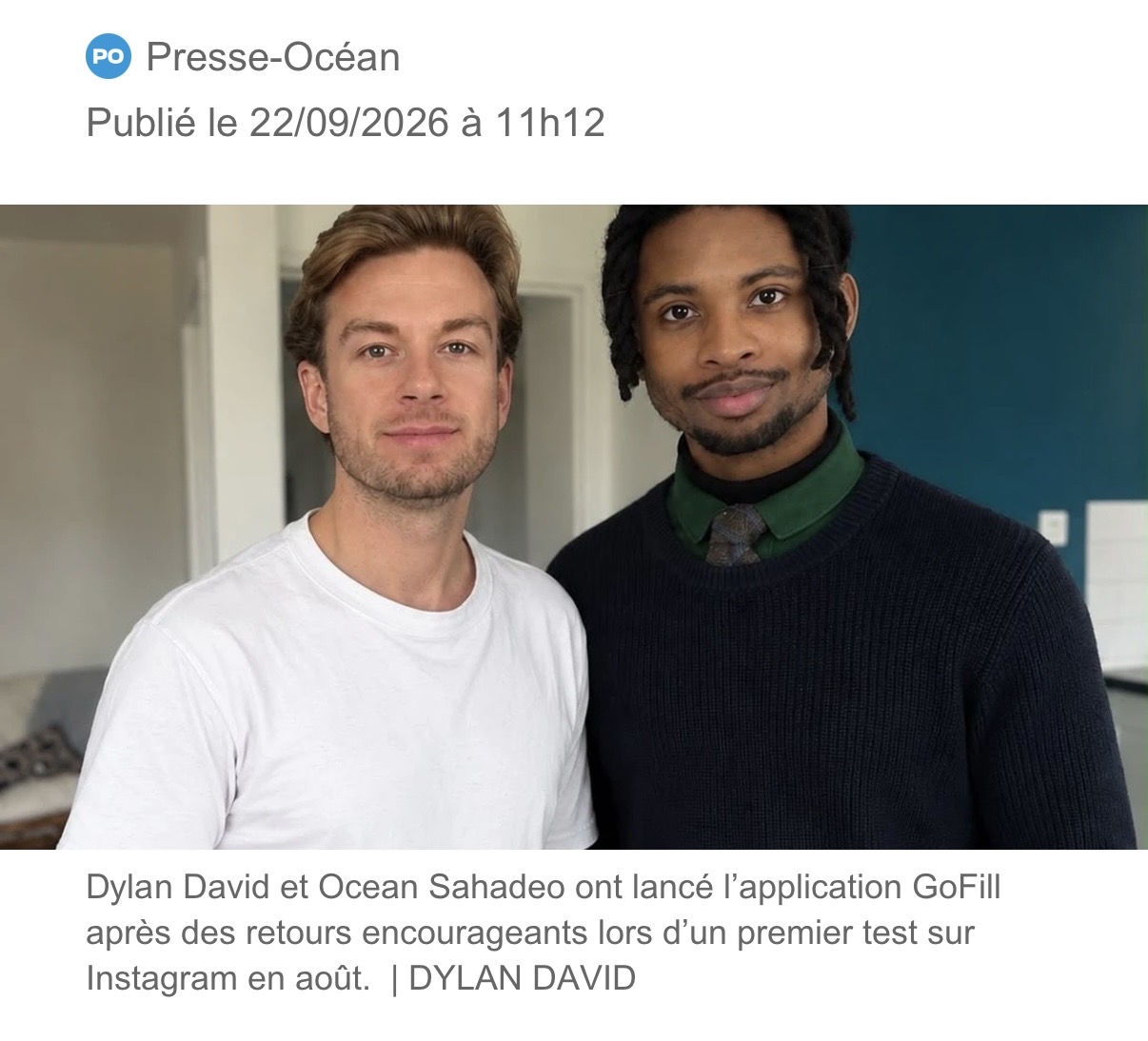 Dylan David et Ocean Sahadeo, fondateurs de GoFill